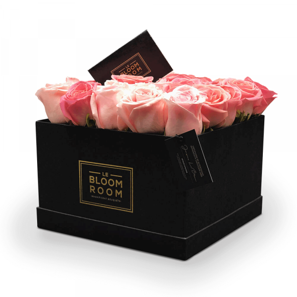 caja grande negra 25 rosas rosas